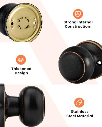 Haidms 2 Pack Oil Rubbed Bronze Door Knobs Dummy, Half Bronze No-Turning Dummy Closet Doors Single-Sided Door Locks (4 Pieces/2 Pairs)