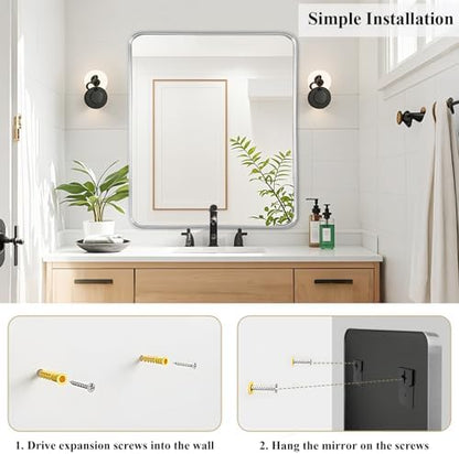 Silver Bathroom Vanity Mirror Over Sink 30x36, Large Wall Chrome Mirror