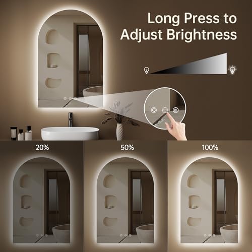 24"x36" Arched LED Lighted Bathroom Mirror with Lights