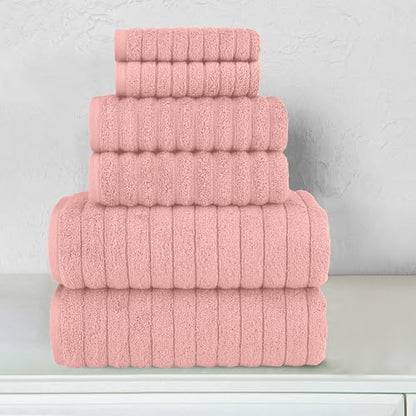 Elegant Comfort 100% Turkish Cotton Corduroy Ribbed Luxury Bath Towels 6-Piece Set, Premium Feel - Quick Dry, Highly Absorbent, Contains 2 Bath Towels, 2 Hand Towels, and 2 Washcloths, Dusty Rose