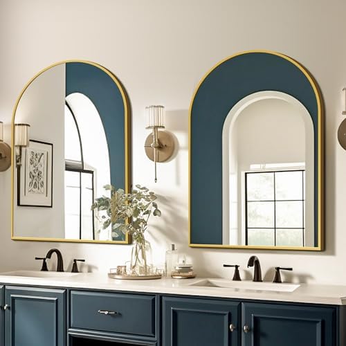 FICTOR 2 Pack 24" x 36" Arched Bathroom Vanity Mirror for Over Sink, Gold