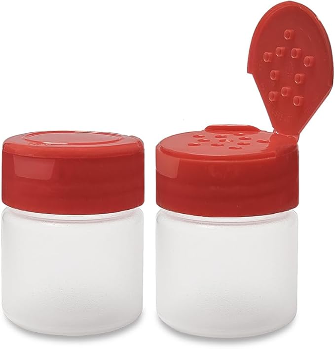 ljdeals 1 oz Plastic Spice Jars with Red Flip & Sift Caps – 12 Pack Empty Spice Bottles for Herbs, Seasonings, Powders, Camping, Travel, Kitchen, Restaurant Use – BPA-Free, Recyclable, Made in USA