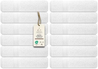 Bath Towels Bulk Set of 12 – 24" x 48" – 100% Cotton Terry, Soft, Quick-Dry & Highly Absorbent – White Towels for Bathroom, Spa, Gym, Hotel, Pool & Everyday Use