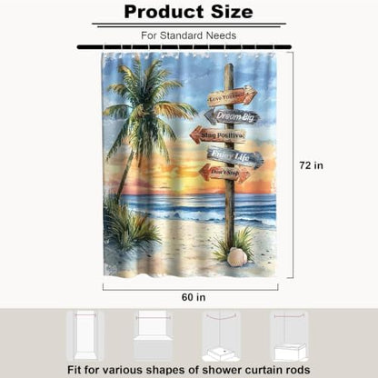 Beach Luxury Coastal Shower Curtain Tropical Aesthetic Palm Tree Summer Sun