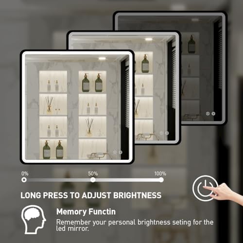 36X36 Inch LED Lighted Bathroom Mirror,Black Frame,3 Color