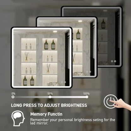 36X36 Inch LED Lighted Bathroom Mirror,Black Frame,3 Color