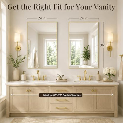 2-Pack 24"x36" Satin Gold Framed Bathroom Vanity Wall Mirrors