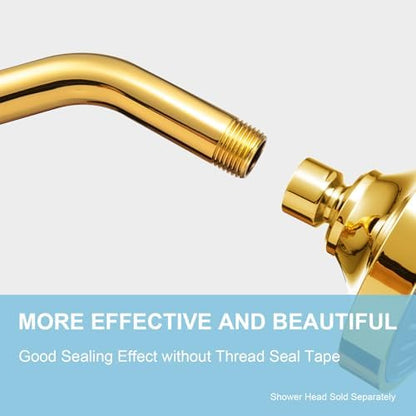 OFFO Shower Arm with Flange, 12 in Bright Gold Wall Mount Replacement Angle Shower Head Arm Wall-Mounted For Fixed Shower Head & Handheld Showerhead
