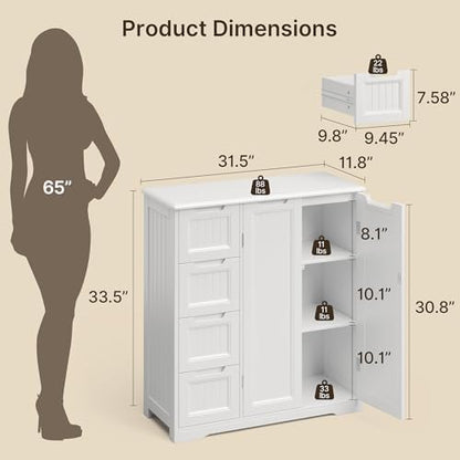 Gizoon Storage Cabinet, Bathroom Storage Cabinet with 4 Drawers & 2 Doors