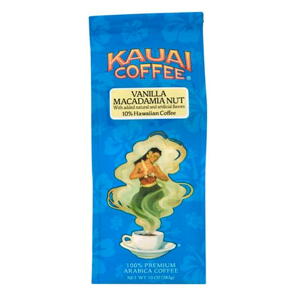 Kauai Coffee Ground Coffee – Smooth, Rich, Medium Roast – Slightly Sweet Nutty Flavor | Arabica, 10% Hawaiian with No Bitterness | Vanilla Macadamia Nut (Pack of 4)