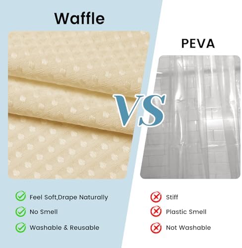 SORTTO No Hook Waffle Shower Curtain with Snap in Liner Set, 71x74, Cream
