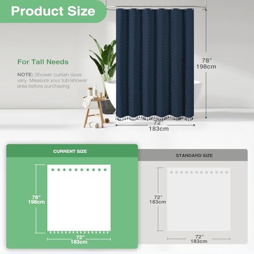 Dynamene Long Boho Farmhouse Shower Curtain Tufted Chevron 72x78 Navy Blue
