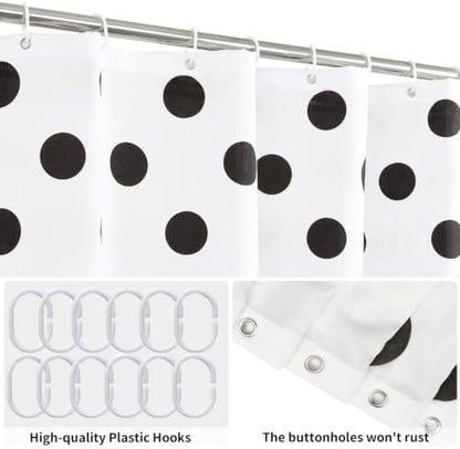 Polka Dots Shower Curtain, Black White Waterproof Fabric Shower Curtain for Bathroom with Modern Abstract Geometric Circle Bath Curtain Decor with Hooks, Machine Washable, 48''Wx72''L