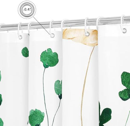 Gibelle Emerald Green Beige Watercolor Floral Fabric Shower Curtain, 72x72
