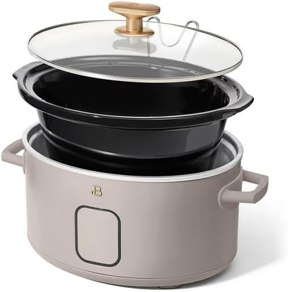 B 6 Qt Programmable Slow Cooker with Digital Timer, 5 Cooking Functions, Removable Ceramic Pot, Tempered Glass Lid, Dishwasher Safe (Porcini Taupe)