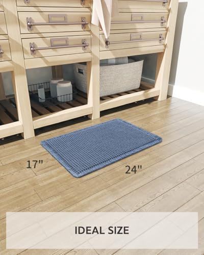 tchdio Waffle Bath Mat, Super Absorbent Non Slip Bath Mats for Bathroom, Ultra Soft Bathmat, Machine Washable, Blue, 17" x 24"