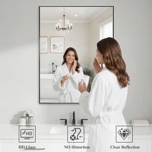 Koonmi Black Mirrors for Wall, 30x40 Inch Bathroom Mirror, Rectangular Wall Mirror for Living Room Bedroom Bathroom, Hangs Horizontally or Vertically
