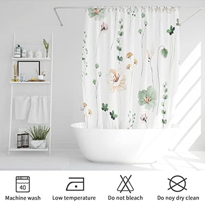 Gibelle Sage Green Beige Watercolor Floral Fabric Shower Curtain, 60x72