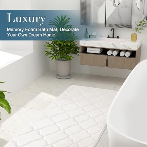 OLANLY Memory Foam Bath Mat Rug 59x24, Ultra Soft Bathroom Rugs, Ivory