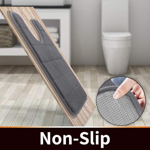 Yimobra Memory Foam Toilet Bath Mat U-Shaped, Soft and Comfortable, Super Water Absorption, Non-Slip, Thick, Machine Wash and Easier to Dry for Bathroom Commode Contour Rug, 24 X 24 Inches, Dark Gray