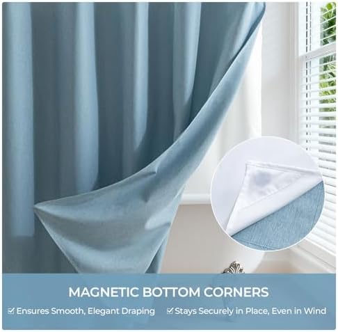 River Dream Linen Textured No Hooks Shower Curtain with Liner,Blue,71x74