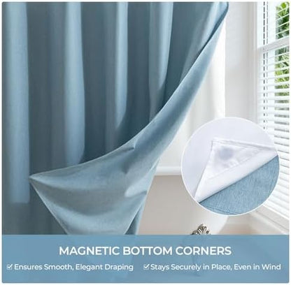 River Dream Linen Textured No Hooks Shower Curtain with Liner,Blue,71x74