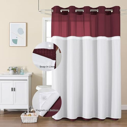 Colorful Star Waffle Weave No Hook Shower Curtain, 72 x 75 Inch, Burgundy