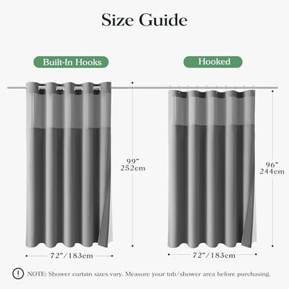 Dynamene Grey Hook Free Waffle Shower Curtain & Snap-in Fabric Liner,72x99