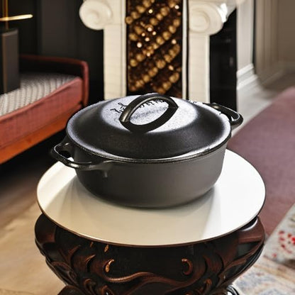 Lodge Cast Iron Dutch Oven 2 Quart - Loop Handle Cooking Vessel - Even Heat Retention - Oven-Safe, Versatile Pot