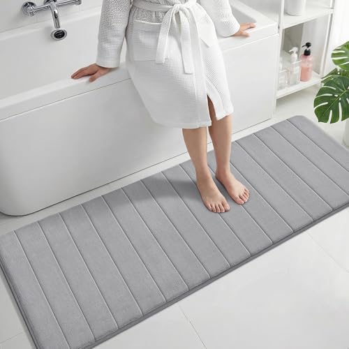 Yimobra Bathroom Runner 60"x24", Non Slip Memory Foam Bath Mat, Super Soft Water Absorbent Hallway Carpet, Machine Washable Rug for Vanity Tub Shower, Gray