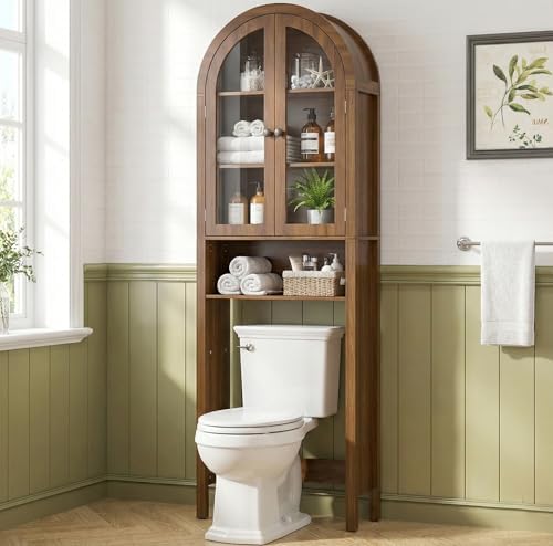Arched Over The Toilet Storage Cabinet with Acrylic Doors, Bathroom Shelf