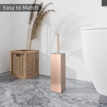 BGL Standing Toilet Brush and Holder Rose Gold Aluminium Toilet Bowl Cleaner Brush and Holder for Bathroom Storage and Organization, Square Design Sturdy and Space Saving