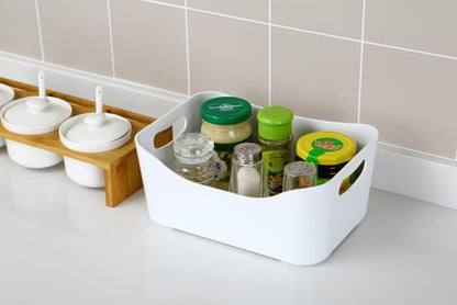 YBM HOME Open Bin Storage Basket Kitchen Pantry, Bathroom Vanity, Laundry, Health and Beauty Product Supply Organizer 2153 (Medium, White)