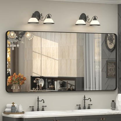 60x28 Black Bathroom Wall Mirror, Black Matal Framed Mirror, Matte Rectangle Bathoom Vanity Mirror, Anti-Rust, Shatterproof, Hangs Vertically or Horizontally