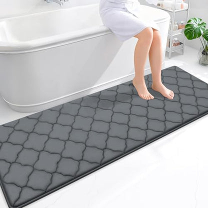 OLANLY Memory Foam Bath Mat Rug 70x24, Ultra Soft Bathroom Rugs, Dark Grey