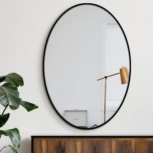 Delma 38x26 Black Oval Bathroom Mirror for Over Sink, Aluminum Frame