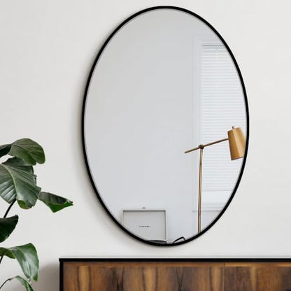 Delma 38x26 Black Oval Bathroom Mirror for Over Sink, Aluminum Frame