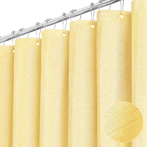 BTTN Extra Long Linen Textured Waterproof Shower Curtain, 72x96, Yellow
