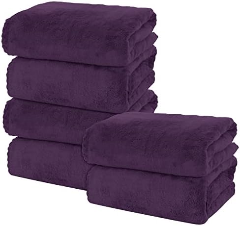 MOONQUEEN 6 Pack Premium Bath Towel Set - Quick Drying - Microfiber Coral Velvet Highly Absorbent Towels - Multipurpose Use as Bath Fitness, Bathroom, Shower, Sports, Yoga Towel (Grape Purple)