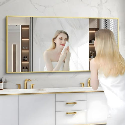 COFENY Gold Bathroom Mirror for Wall, 60x30 Inch Rectangle Mirrors with Metal Frame, Modern Vanity Wall Mirror Decor for Bathroom Living Room, Entryway Hangs Horizontal or Vertical