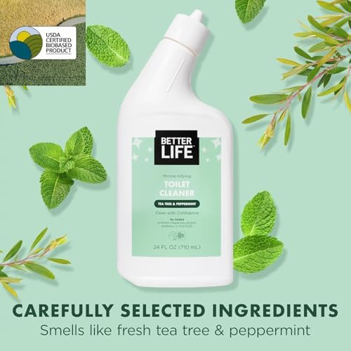 Better Life Toilet Bowl Cleaner, Plant-based, Stain & Odor Remover, Tea Tree & Peppermint Scent Cleaning Gel, Liquid Bathroom Cleaners for Household, 24 Oz, Pack of 4