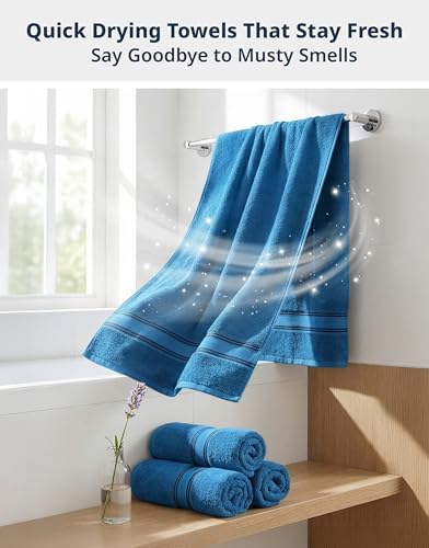 LANE LINEN Towel Set Quick Dry 100% Cotton 4 Piece Soft - Sea Port