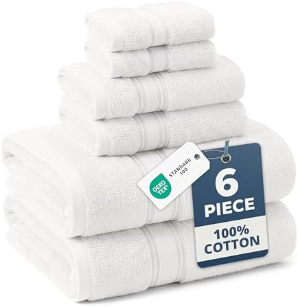 LANE LINEN Bath Towel Set 100% Cotton 6 Piece Soft Absorbent - White