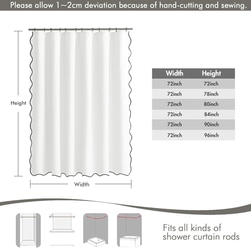 MIULEE 72"x96" Extra Long Scalloped Linen Shower Curtain White
