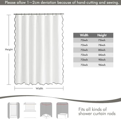 MIULEE 72"x96" Extra Long Scalloped Linen Shower Curtain White