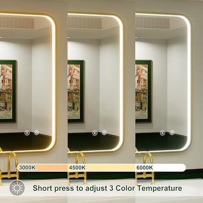 20x28 Inch Gold LED Bathroom Mirror with Lights,3000K/4500K/6000K
