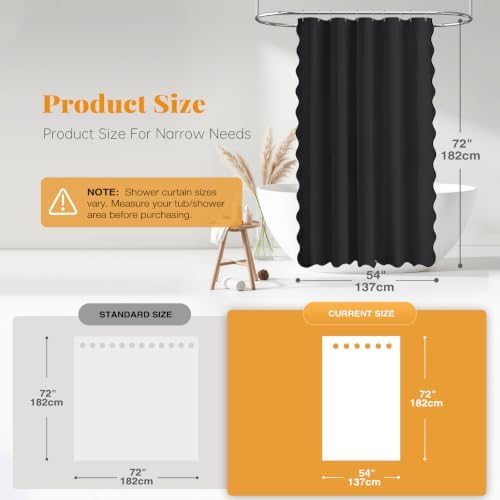 BTTN Narrow Boho Scalloped Linen Textured Shower Curtain Set, 54x72, Black