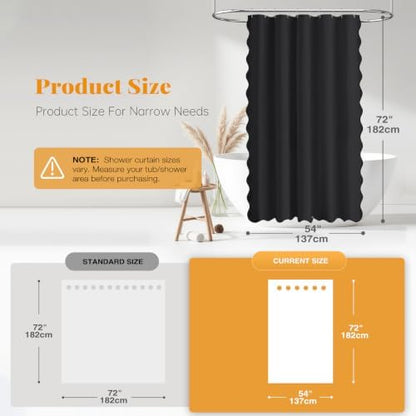 BTTN Narrow Boho Scalloped Linen Textured Shower Curtain Set, 54x72, Black