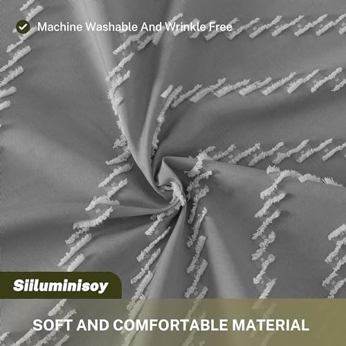 Siiluminisoy Boho Shower Curtain with Tassel Woven Fabric Grey Shower Curtain 72 x 72 Modern Farmhouse Textured Tufted Chevron Striped Minimalist Bathroom Shower Curtain Set with Hooks