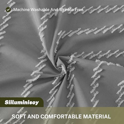 Siiluminisoy Boho Shower Curtain with Tassel Woven Fabric Grey Shower Curtain 72 x 72 Modern Farmhouse Textured Tufted Chevron Striped Minimalist Bathroom Shower Curtain Set with Hooks